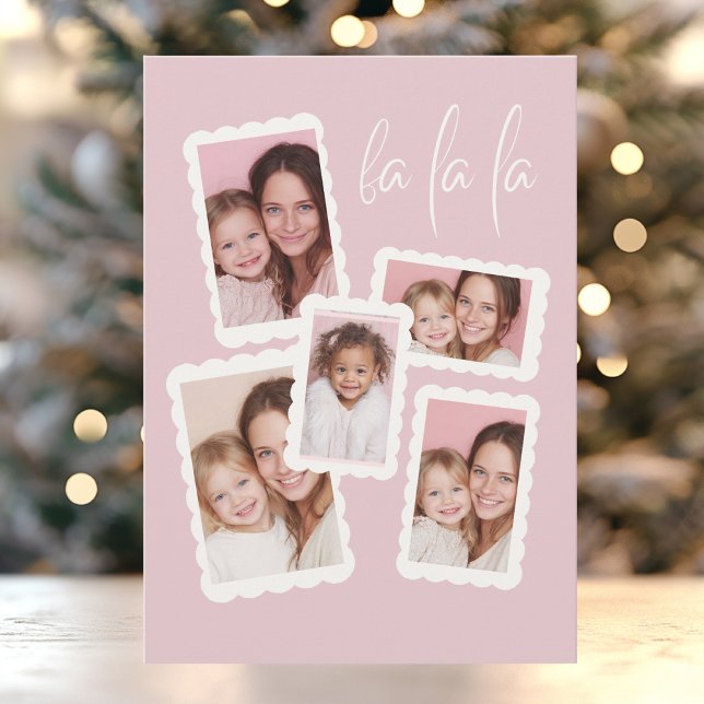 Tarjeta de Navidad con Foto Multi “Fa La La” Rosa  (Subido por el creador)