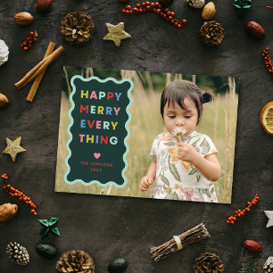 Tarjeta de Navidad con Foto Ondulada Feliz y Verde