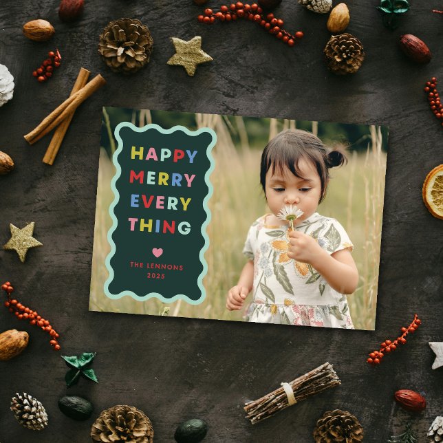Tarjeta de Navidad con Foto Ondulada Feliz y Verde (Subido por el creador)