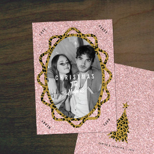 Tarjeta de Navidad con Foto Ovalada Bohemio Cheeta