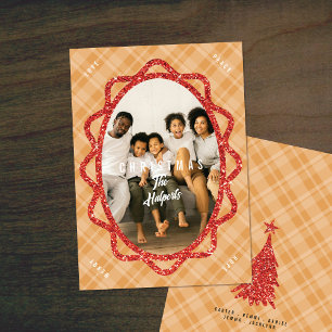 Tarjeta de Navidad con Foto Ovalada de Glitter Roj