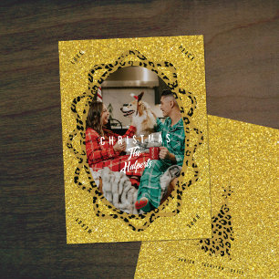 Tarjeta de Navidad con Foto Ovalada de Guepardo Bo