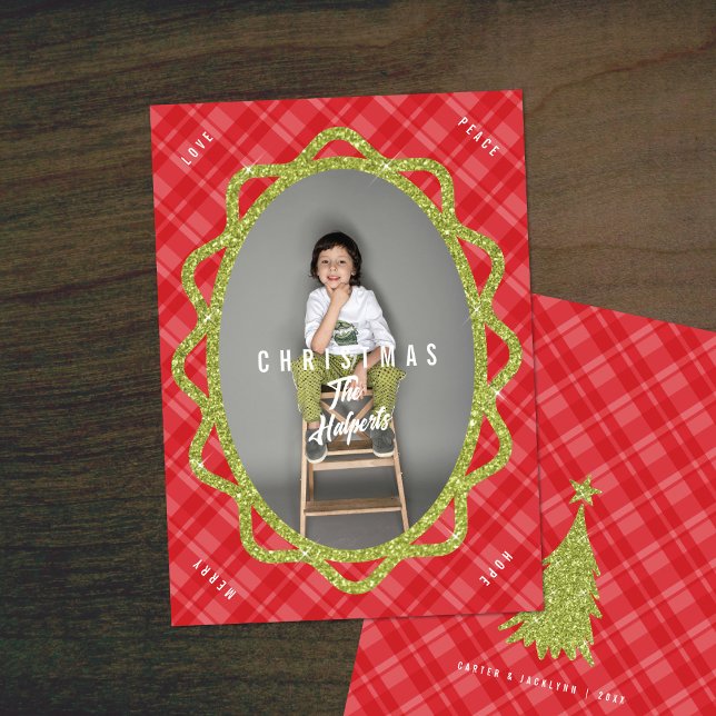 Tarjeta de Navidad con Foto Ovalada de Purpurina V (Subido por el creador)