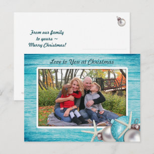 Tarjeta de Navidad con foto personalizada azul mar