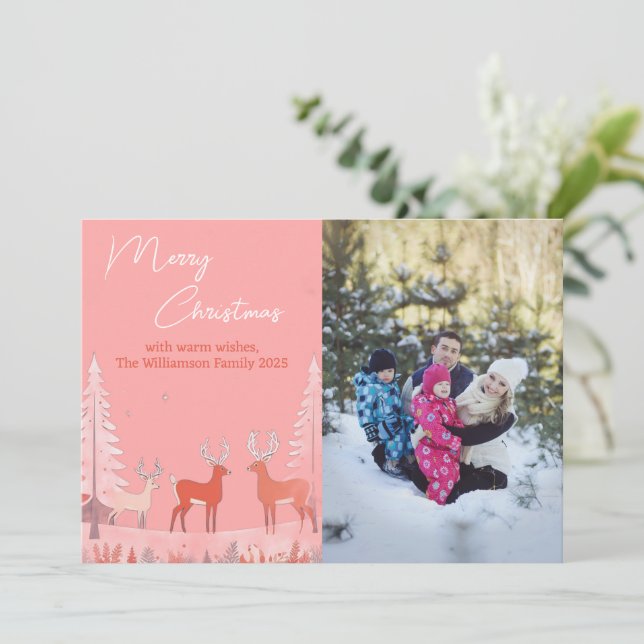 Tarjeta de Navidad con Foto Personalizada de Rosa  (Anverso de pie)