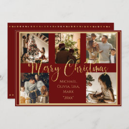 Tarjeta de Navidad con Foto Roja y Letra Dorada