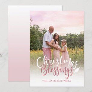 Tarjeta de Navidad con foto rosa malva y blanca