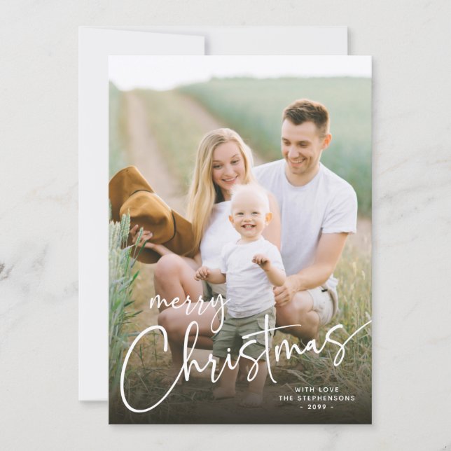Tarjeta de Navidad con Foto Script Moderno (Anverso)