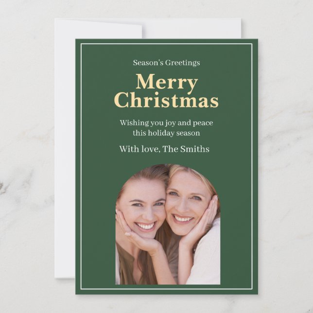 Tarjeta de Navidad con foto verde (Anverso)