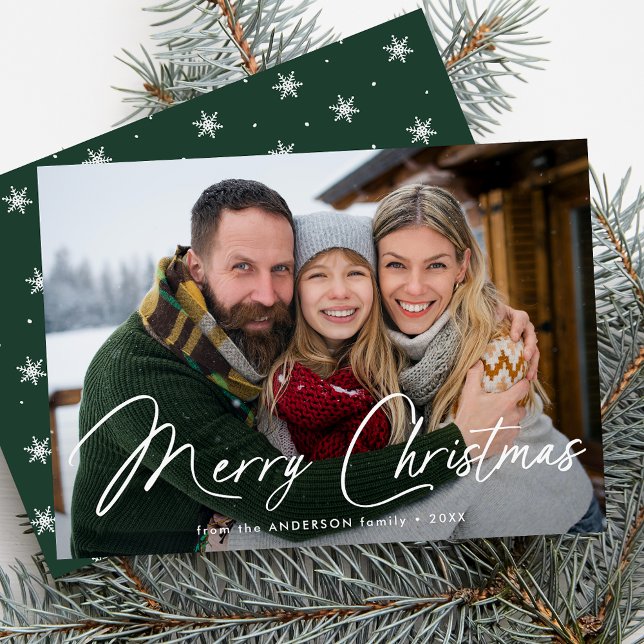 Tarjeta de Navidad con Foto Verde de Firma Moderna (Subido por el creador)