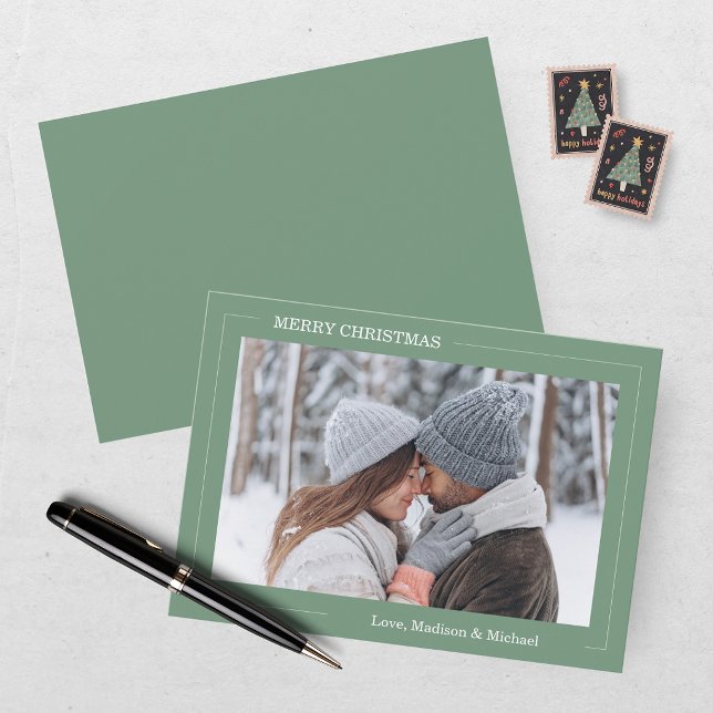 Tarjeta de Navidad con Foto Verde Moderna (Subido por el creador)