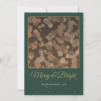 Tarjeta de Navidad con foto verde y dorado Alegre