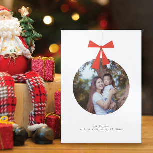 Tarjeta de Navidad con Foto y Adorno Minimalista M