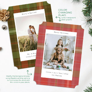 Tarjeta de Navidad con Foto y Cuadro de Plaid de D