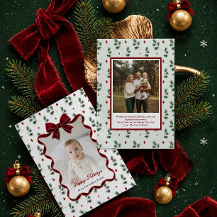 Tarjeta de Navidad con foto y follaje con elegante