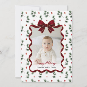 Tarjeta de Navidad con foto y follaje con elegante
