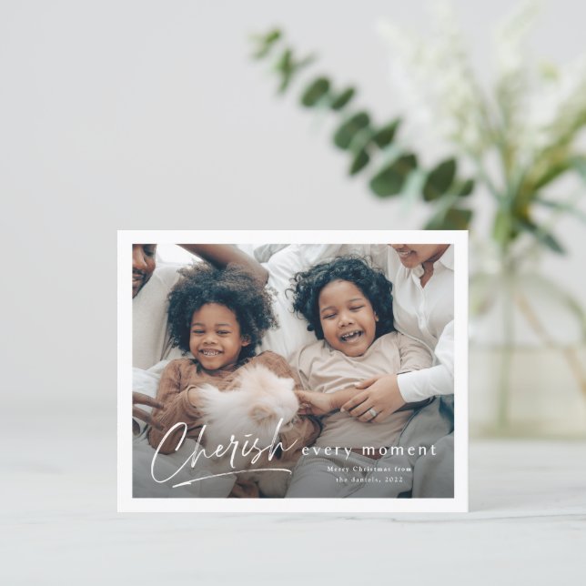 Tarjeta de Navidad con Foto y Guión Simple y Econó (Anverso de pie)