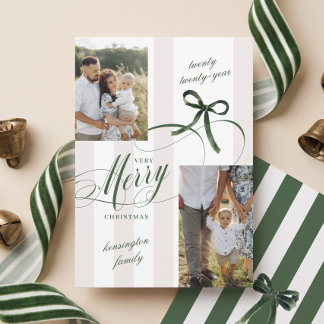 Tarjeta de Navidad con Foto y Lazo Verde de Letra