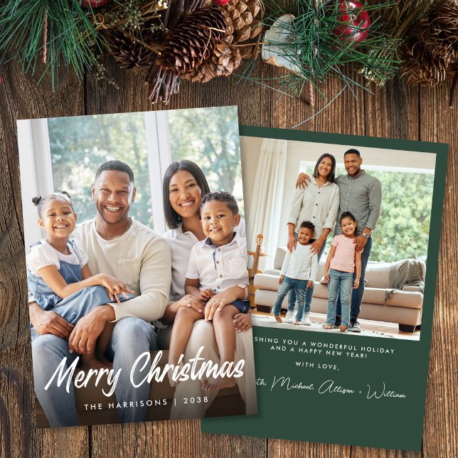 Tarjeta de Navidad con Foto y Letra (Merry Christmas Script Photo Holiday Card)