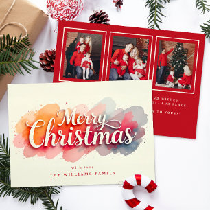 Tarjeta de Navidad con Foto y Letra Acuarela 3