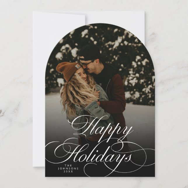 Tarjeta de Navidad con foto y letra de arco modern (Anverso)