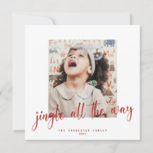 Tarjeta de Navidad con Foto y Letra Roja Jingle Al