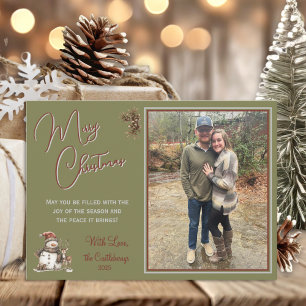 Tarjeta de Navidad con Foto y Letra Rústica Feliz