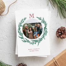 Tarjeta de Navidad con Foto y Monograma en Corona