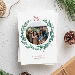 Tarjeta de Navidad con Foto y Monograma en Corona