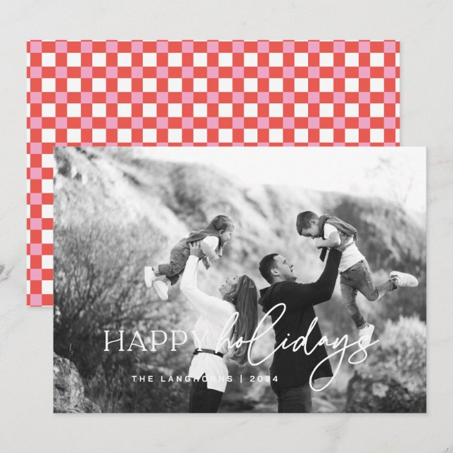 Tarjeta de Navidad con Foto y Texto Blanco Feliz F (Anverso / Reverso)