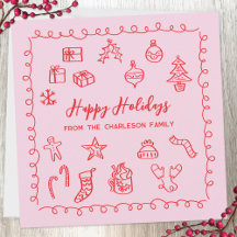 Tarjeta de Navidad con Garabatos Rojos y Rosas