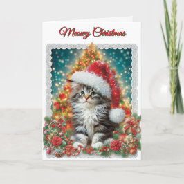 Tarjeta de Navidad con gatito adorable Meowy