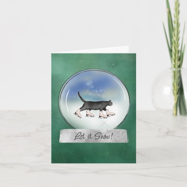 Tarjeta de Navidad con gato con patines de hielo e (Anverso)