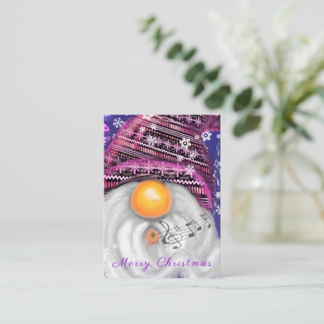 Tarjeta de Navidad con Gnome Musical Cantando (Anverso de pie)