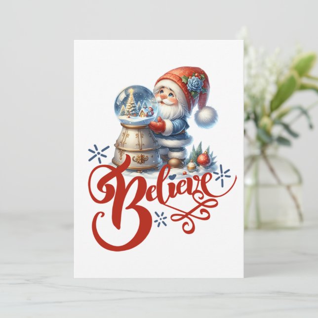 Tarjeta de Navidad con gnomo adorable y globo de n (Anverso de pie)