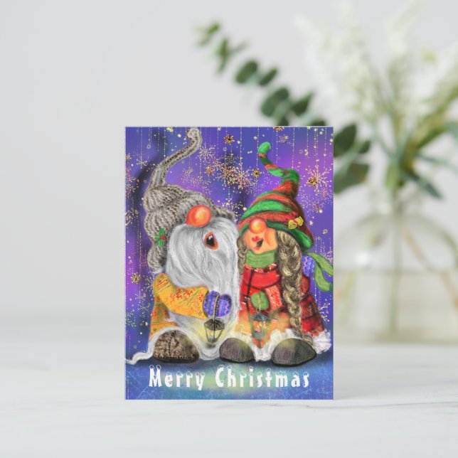 Tarjeta de Navidad con Gnomos Pareja (Anverso de pie)