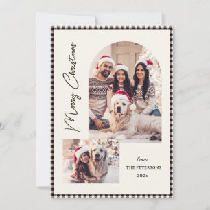 Tarjeta de Navidad con guingam negro y arco modern