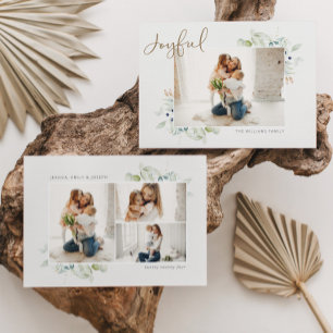 Tarjeta de Navidad con guión alegre y vegetación e