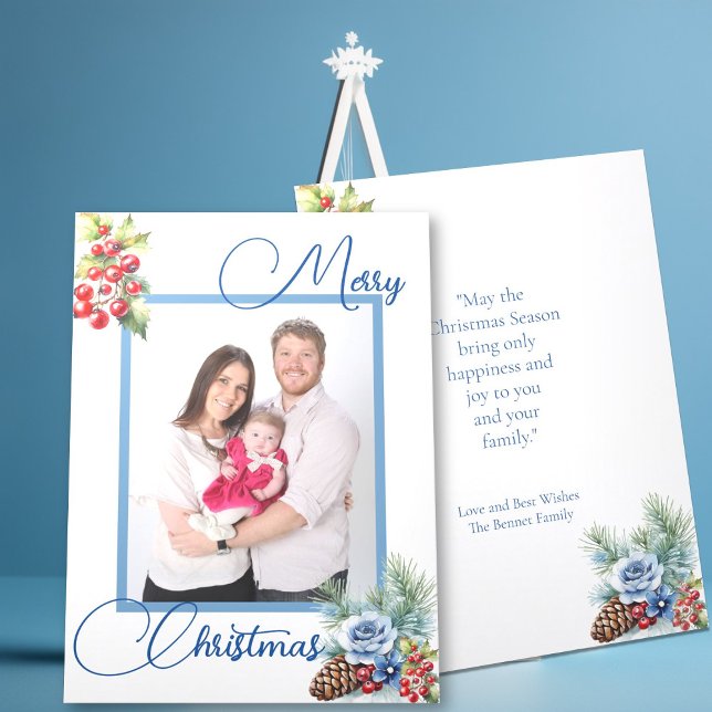 Tarjeta de Navidad con guión azul sobre blanco y b (Subido por el creador)