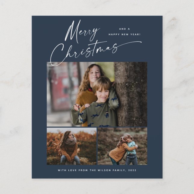 Tarjeta de Navidad con guión económico 3 fotos (Anverso)