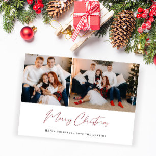 Tarjeta de Navidad con guión moderno dos fotos