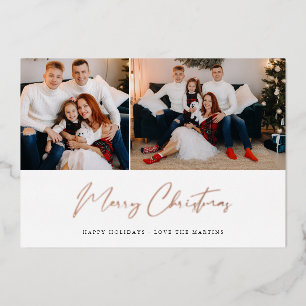 Tarjeta de Navidad con guión moderno dos fotos