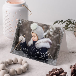 Tarjeta de Navidad con guión moderno y copos de ni