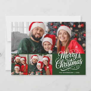 Tarjeta de Navidad con Guión Verde 3 Foto de Famil