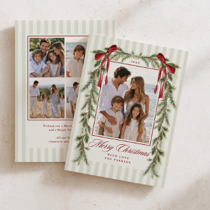 Tarjeta de Navidad con guirnalda de lazo rojo pere