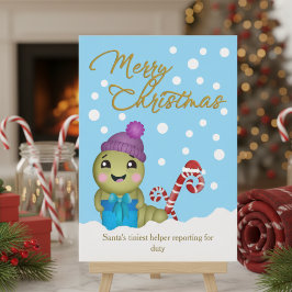 Tarjeta de Navidad con Gusano de Dibujos Animados