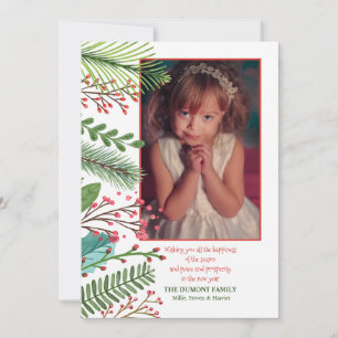 Tarjeta de Navidad con Helechos y Bayas en Acuarel