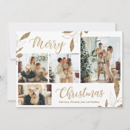 Tarjeta de Navidad con hojas doradas elegantes par