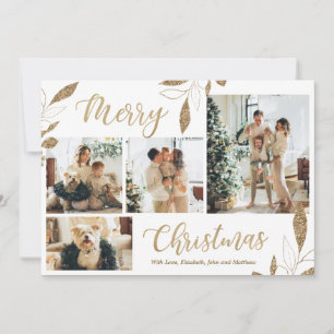 Tarjeta de Navidad con hojas doradas elegantes par