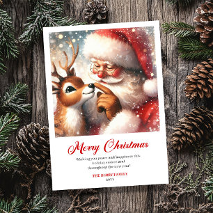 Tarjeta de Navidad con humor de Papá Noel y Rudolp